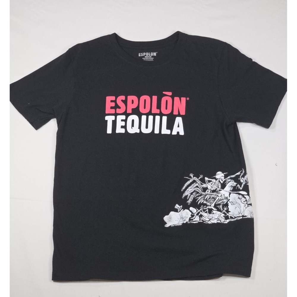 Espolon Tequila Shirt Black Graphic Tee Size Medium Dia De Los Muertos Skeleton